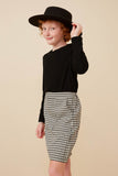 GK1317 Black Girls Houndstooth Skirt Long Sleeve Knit Dress Side