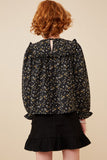 GK1324 BLACK Girls Ruffle Detail Ditsy Floral Top Back