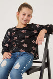 GK1347 BLACK Girls Sequined Star Pattern Sweatshirt Front