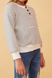 GK1361 Ivory Girls Striped Kangaroo Pocket Knit Long Sleeve Henley Detail