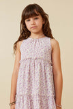 GK1367 Purple Girls Ditsy Floral Ruffle Neck Tiered Tank Dress Front