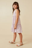 GK1367 Purple Girls Ditsy Floral Ruffle Neck Tiered Tank Dress Side