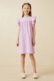 GK1375 Lavender Girls Textured Lace Trim Ruffle Sleeve Dress Full Body