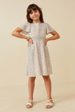 Textured Ditsy Floral Short Sleeve Smock Waist Dress