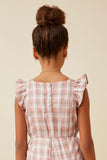 GK1387 Pink Girls Plaid Button Back Ruffled Sleeveless Jumpsuit Detail