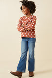 GK1408 Rust Girls Polka Dot Knit Balloon Sleeve Top Full Body