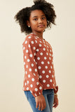 GK1408 Rust Girls Polka Dot Knit Balloon Sleeve Top Side