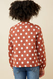 GK1408 Rust Girls Polka Dot Knit Balloon Sleeve Top Back