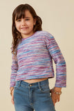 GK1411 Purple Girls Marled Velvet Long Sleeve Top Front