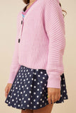 GK1415 PINK Girls Ribbed Button Down Dolman Sleeve Cardigan Side