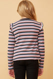 GK1436 NAVY Girls Contrast Neck Band Striped Knit Top Back