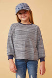 GK1437 Navy Girls Striped Contrast Banded Raglan Knit Top Front