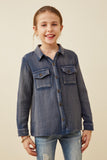 Girls Overdyed Textured Button Up Shirt Front