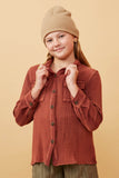 Girls Overdyed Textured Button Up Shirt Front