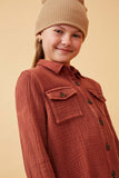 Girls Overdyed Textured Button Up Shirt Side