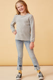 GK1443 Grey Girls Stripe Blocked Puff Sleeve Knit Top Full Body