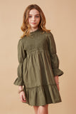 Poplin Smocked Bodice Peasant Sleeve Dress