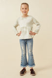 GK1470 Thyme Girls Cloud Printed Waffle Knit Raglan Peplum Top Full Body