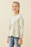 GK1470 Thyme Girls Cloud Printed Waffle Knit Raglan Peplum Top Side