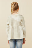 GK1470 Thyme Girls Cloud Printed Waffle Knit Raglan Peplum Top Back