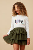 GK1498 OLIVE Girls Elastic Waist Tiered Mesh Skirt Front 2