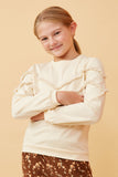 GK1559 Ivory Girls Fringe Detail Knit Sweatshirt Pose