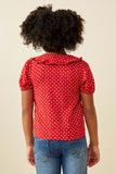 GK1688 Red Girls Ditsy Heart Ruffled Collar Button Up Shirt Back