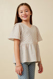 GK1726 Taupe Girls Textured Stripe Chevron Panel Peplum Top Side