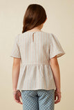 GK1726 Taupe Girls Textured Stripe Chevron Panel Peplum Top Back