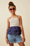 GK1728 Navy Girls Multi Stripe Colorblock Peplum Tank Front