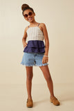 GK1728 Navy Girls Multi Stripe Colorblock Peplum Tank Pose