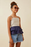 GK1728 Navy Girls Multi Stripe Colorblock Peplum Tank Side