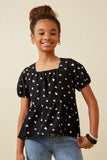 GK1771 Black Girls Heart Print Babydoll Top Front