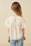 GK1832 Ivory Girls Textured Ruffled Flutter Sleeve Top Back