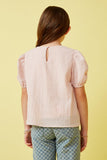 GK1893 Pink Girls Seersucker Textured Puff Sleeve Top Back