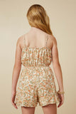 GK1933 Orange Girls Ditsy Floral Button Detail Ruffle Tank Romper Back