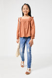 Ruffle Shoulder Long Sleeve Top