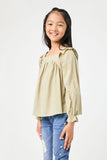 GN4008 SAGE Girls Ruffle Shoulder Square Neck Long Sleeve Top Side