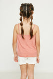 GN4024 CORAL Girls Bow Detail Spaghetti Strap Knit Tank Back