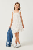 GN4025 OFF WHITE Girls Floral Flutter Shoulder Square Neck Dress Full Body