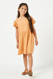 GN4037 CORAL Girls Layered Ruffle Sleeve Knit Rib Dress Full Body