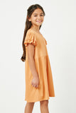 GN4037 CORAL Girls Layered Ruffle Sleeve Knit Rib Dress Side