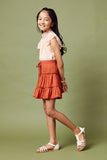 GN4116 RUST Girls Crochet Hem Tiered Ruffle Skirt Full Body