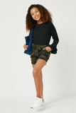 GN4128 BLACK Girls Double Ruffled Long Sleeve Knit Top Full Body