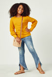 GN4155 MUSTARD Girls Textured Rib Exaggerated Cuff Knit Top Full Body