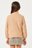 GN4175 LATTE Girls Contrast Leopard Pocket Fleece Zip Up Jacket Back