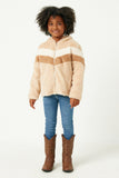 GN4176 LATTE Girls Color Block Soft Fleece Zip Up Jacket Full Body