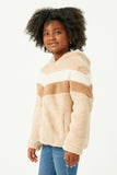 GN4176 LATTE Girls Color Block Soft Fleece Zip Up Jacket Side