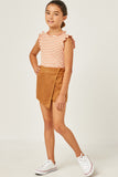 GN4212 CAMEL Girls Suede Elastic Waist Skirt Side