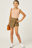 GN4212 OLIVE Girls Suede Elastic Waist Skirt Full Body